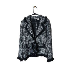 Vintage NEWPORT NEWS Black & White Acrylic Knit Ribbon Tie Sweater/Blazer Size 8